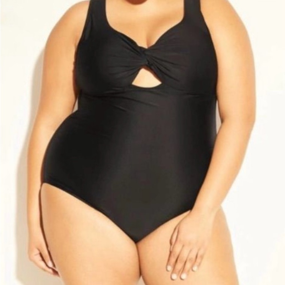 Kona Sol Black One-Piece Swimsuit High Back Sweetheart Neckline Keyhole Size 16W